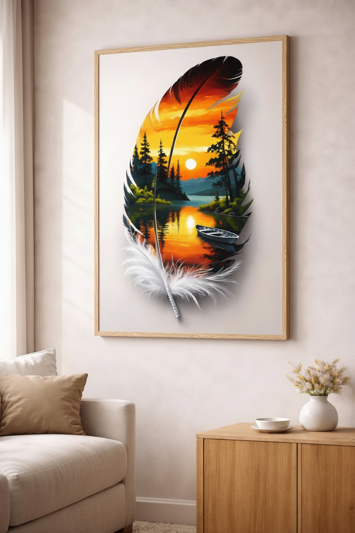 Feather Sunset Lake Canvas Art