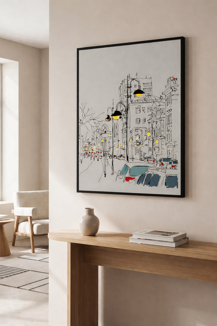 Urban Sketch Street Lights Framed