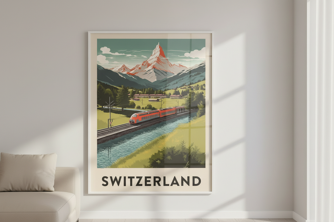 Switzerland Alpine Train Vintage Travel Poster Canvas