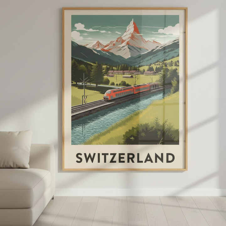 Switzerland Alpine Train Vintage Travel Poster Canvas