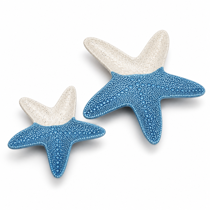 Blue Starfish Ceramic Decorative Dish Set of 2