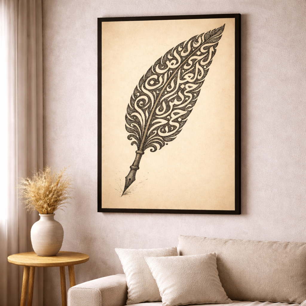 Arabic Calligraphy Feather Pen Canvas Wall Art