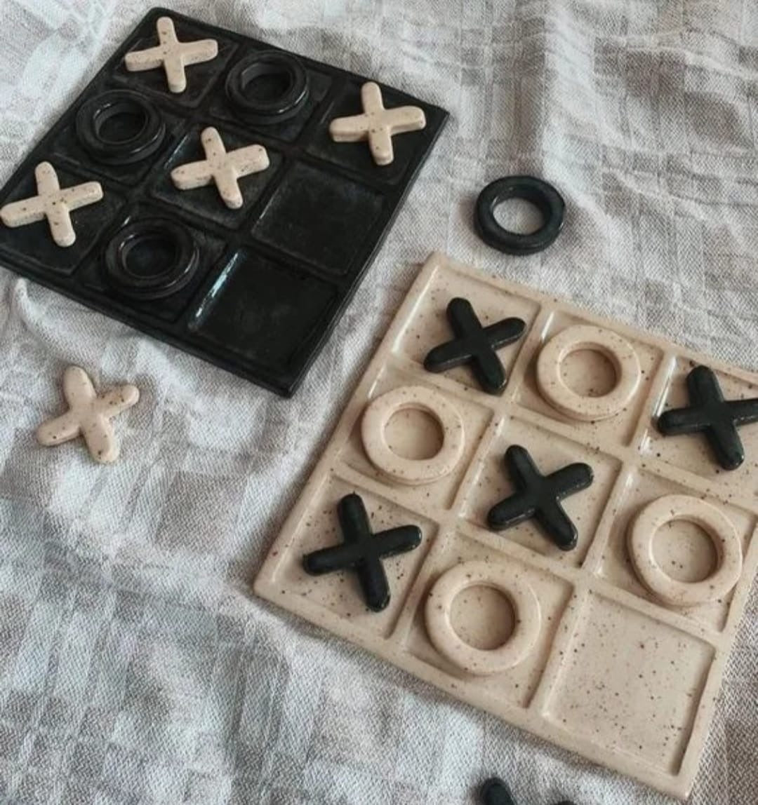 Black Marble Tic-Tac-Toe Decor Set