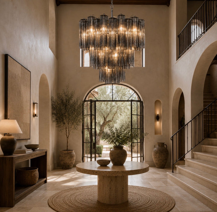 Vintage Smoked Glass Fringe Chandelier