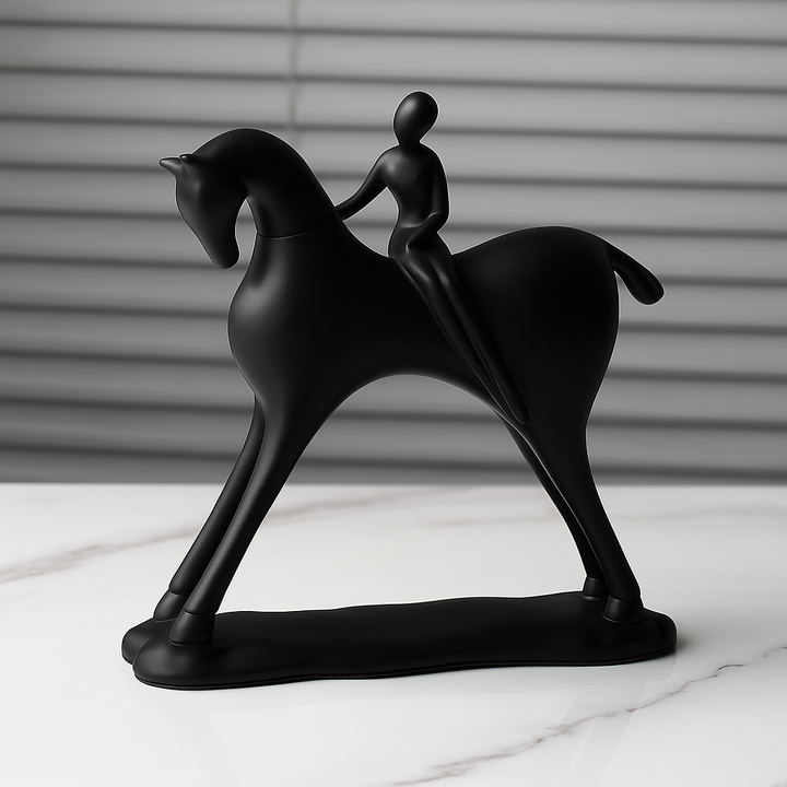 Black & White Minimalist Horse Rider Sculptures