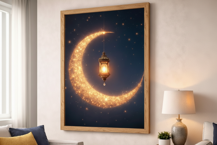 Celestial Crescent Lantern Canvas