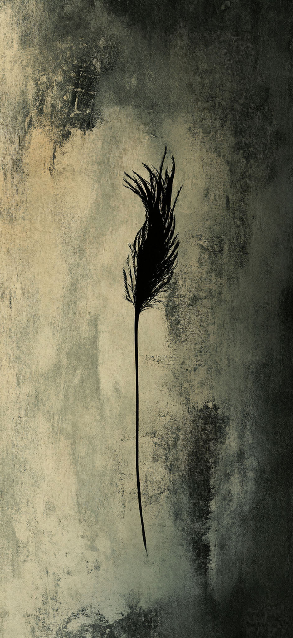 Wadi Home abstract feather wall art print with earthy tones and distressed texture hanging above a modern sofa