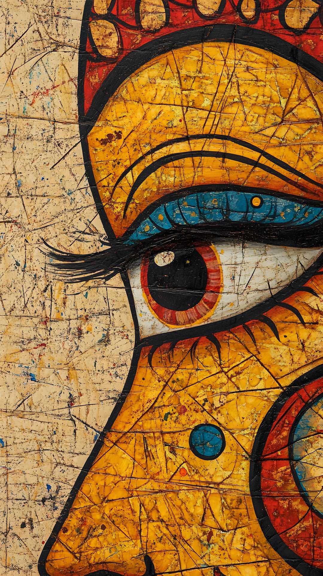 Wadi Home abstract artistic framed wall art featuring a vibrant close-up eye design with textured yellow and red tones.