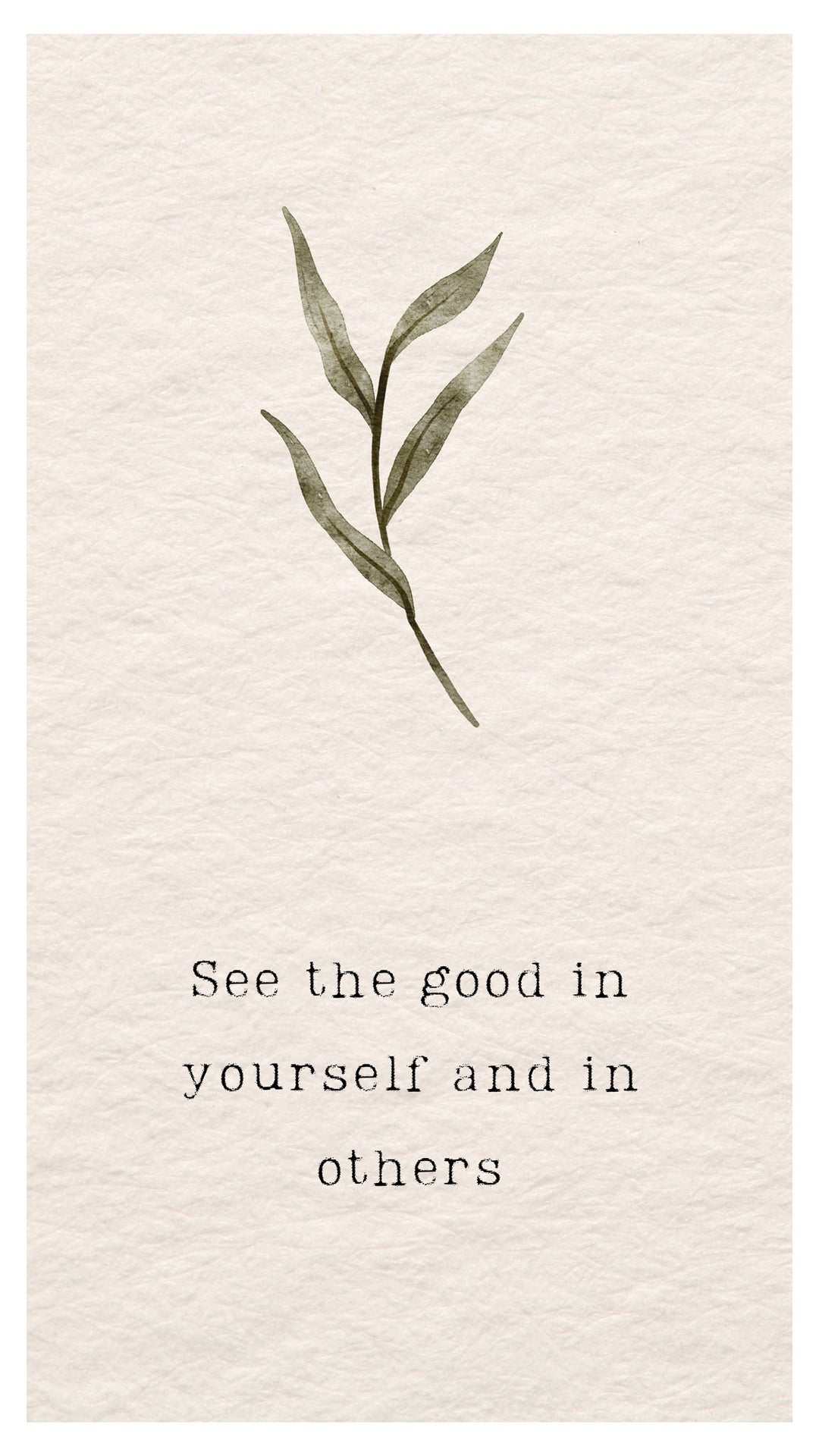 Wadi Home minimalist botanical wall art print with a green sprig and quote on a textured cream background.
