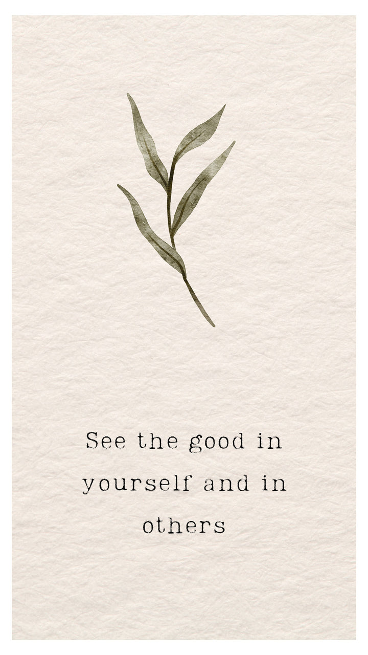 Wadi Home minimalist botanical wall art print with a green sprig and quote on a textured cream background.