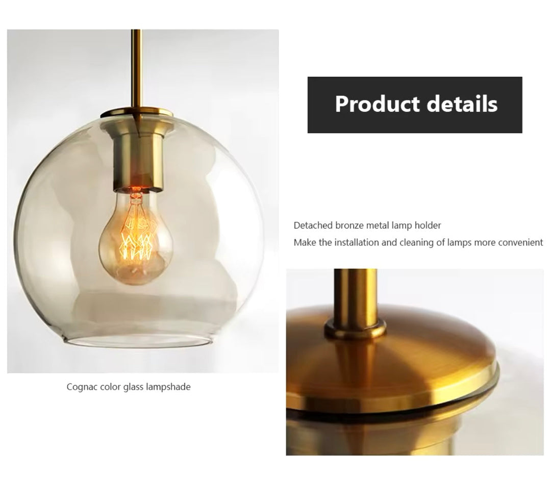 Amber Glass Globe Pendant Light Trio