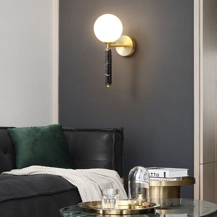 Modern Wall Sconce with Marble and Brass Accents