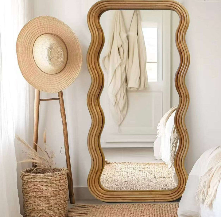 Ripple Wavy Rattan Full-Length Mirror