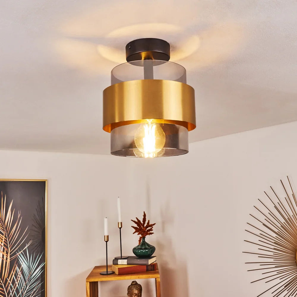 Modern Gold and Smoked Glass Ceiling Light