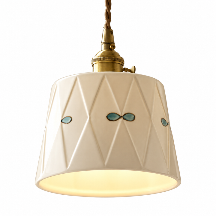 Faceted Ivory Pendant Light with Teal Accents