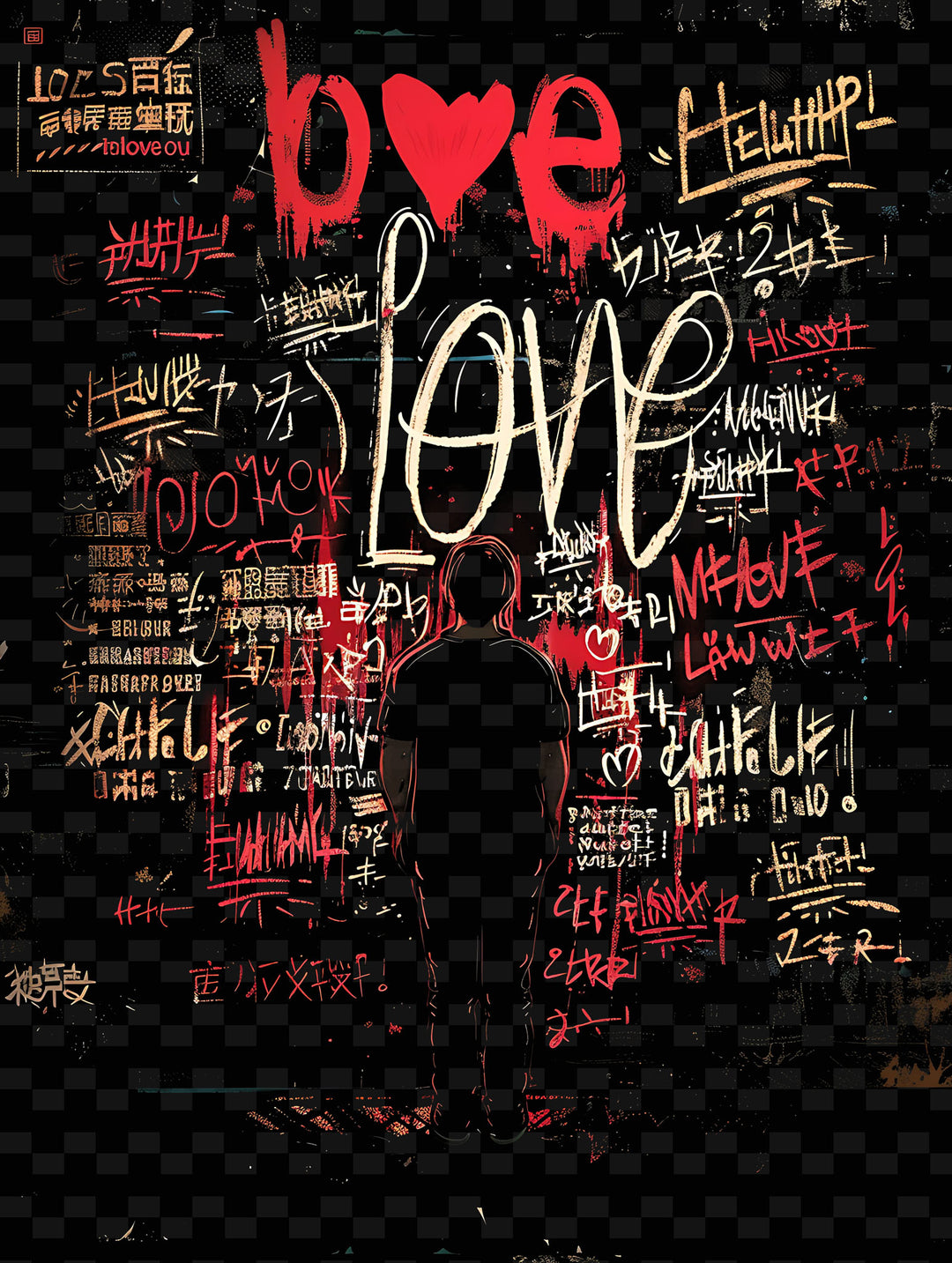 Wadi Home urban graffiti love wall art print with red and white typography on a black background in a modern living room