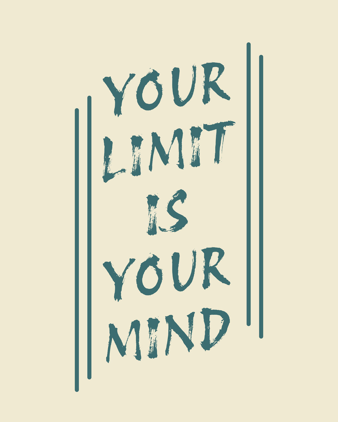 Wadi Home inspirational wall art poster with Your Limit Is Your Mind quote in dark teal typography on cream background
