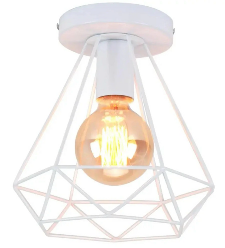 Modern Ceiling Light with White Geometric Wireframe Design