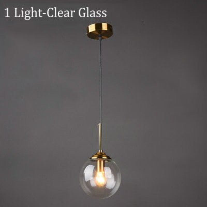 Modern 5-Light Globe Pendant Light with Smoked Glass and Brass Finish