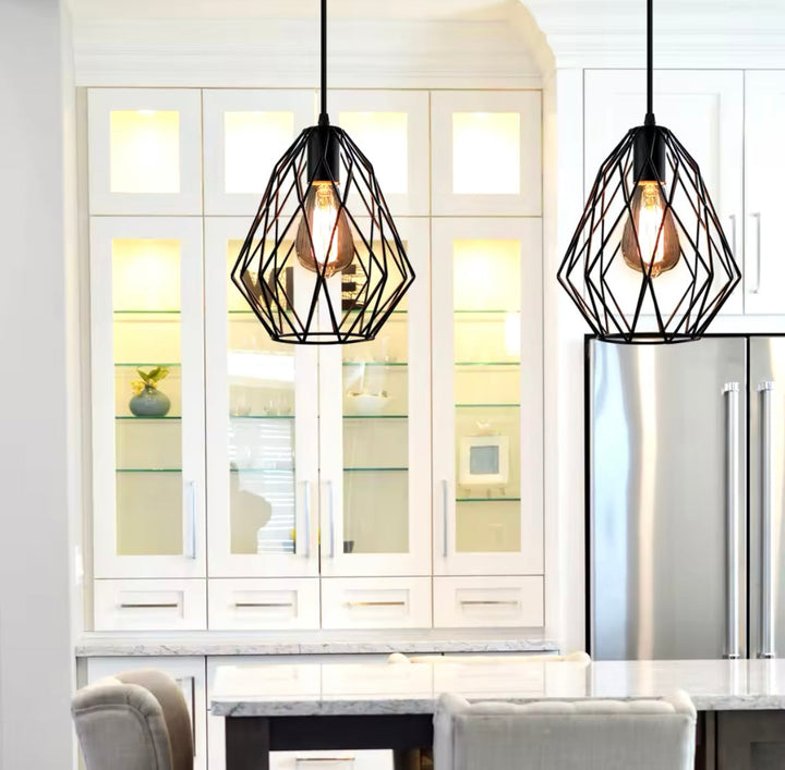 Industrial Triple Pendant Light with Geometric Shades