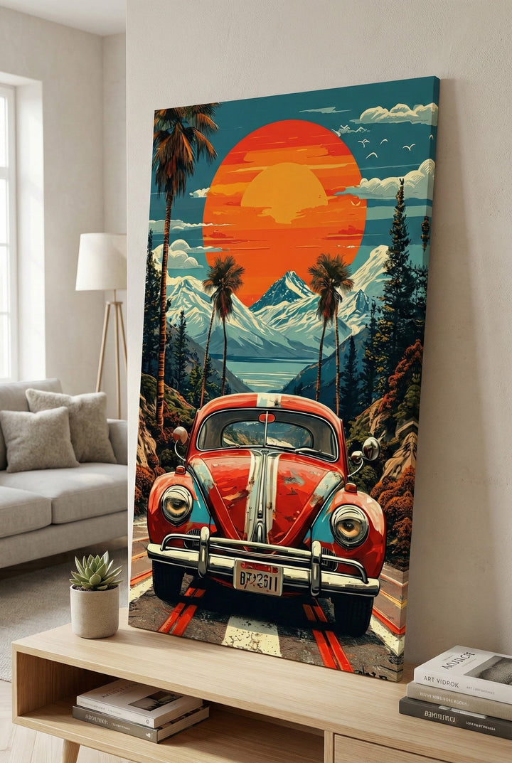 Vintage Road Trip Sunset Canvas Art