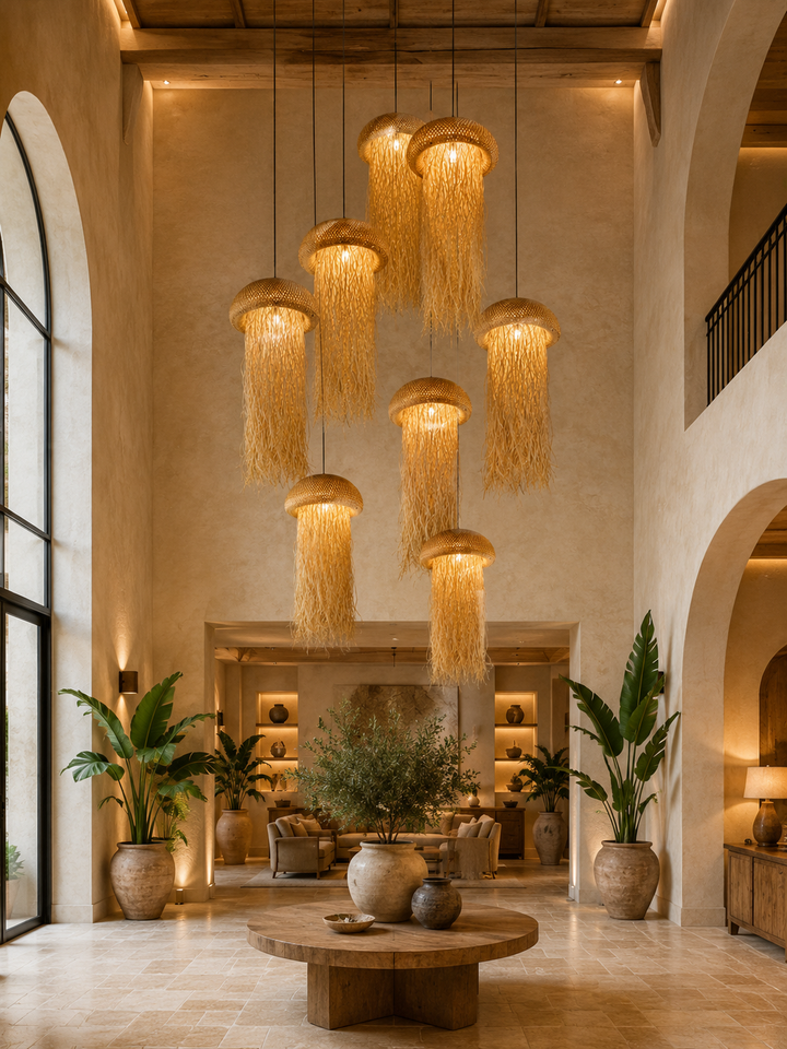 Handwoven Rattan Fringe Pendant Light