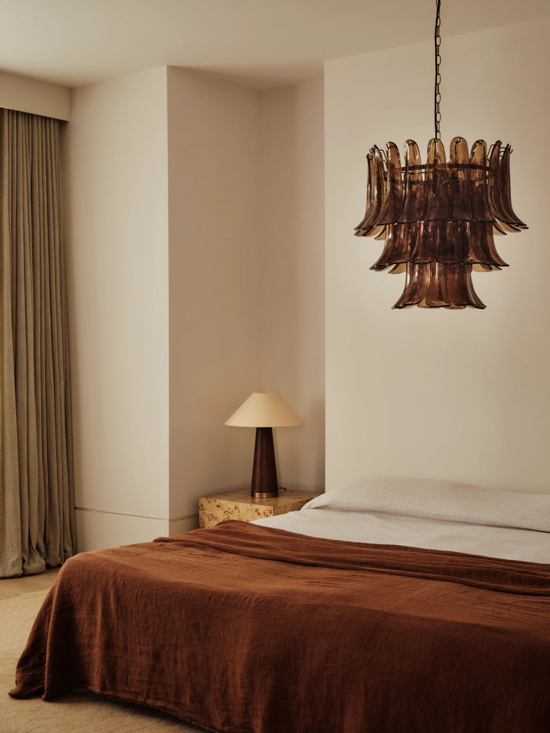 Amber Glass Petal Chandelier with Gold-Tone Chain