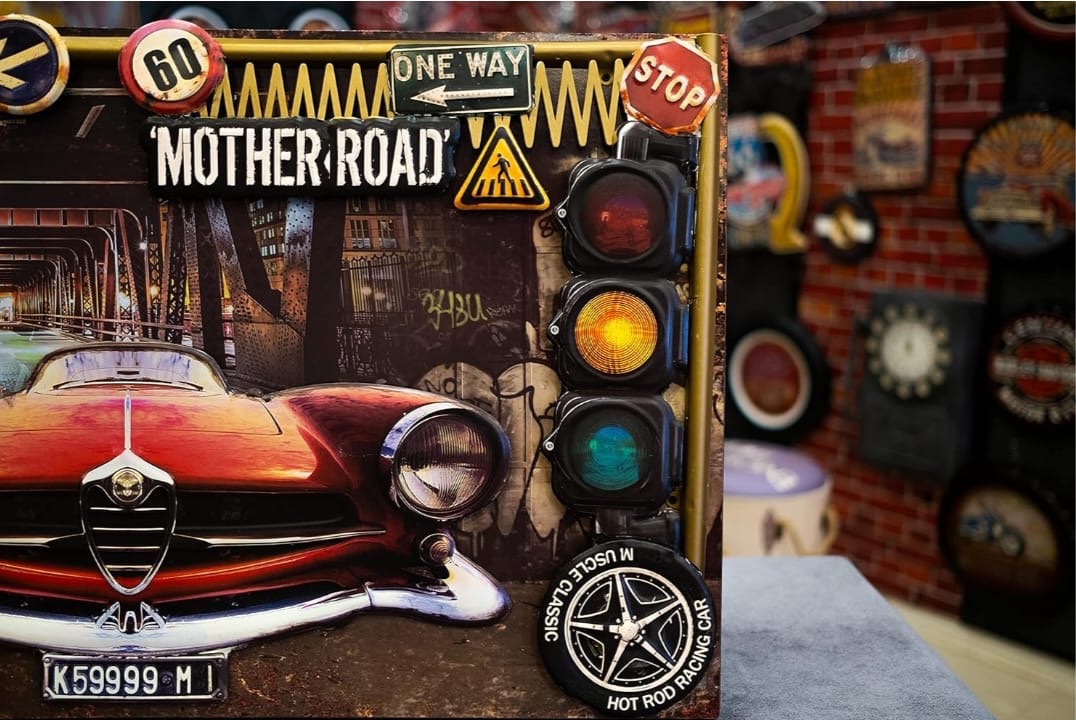'Mother Road' Retro Red Car Wall Art