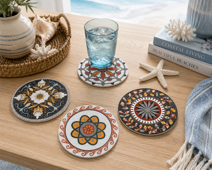Mediterranean Mosaic Stone Coaster Set of 4