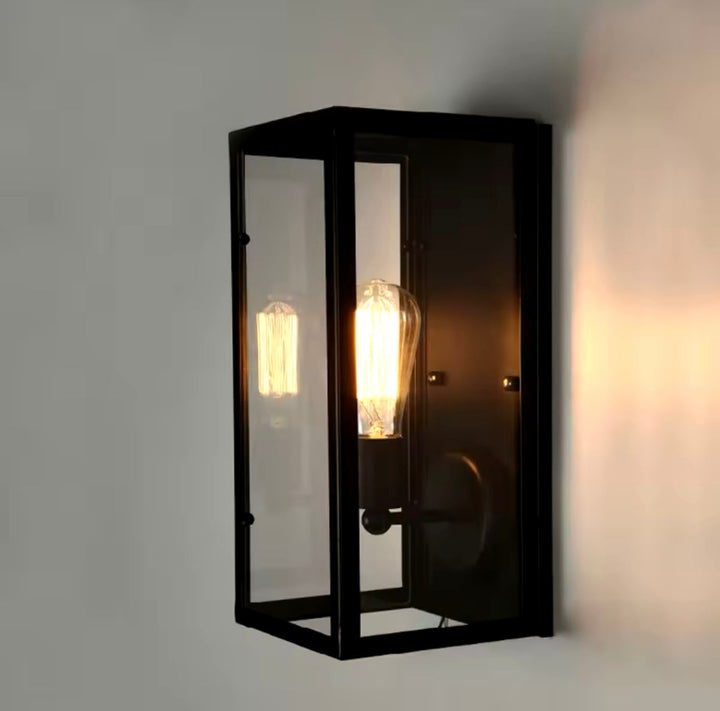 Black Industrial Wall Lantern with Glass Enclosure