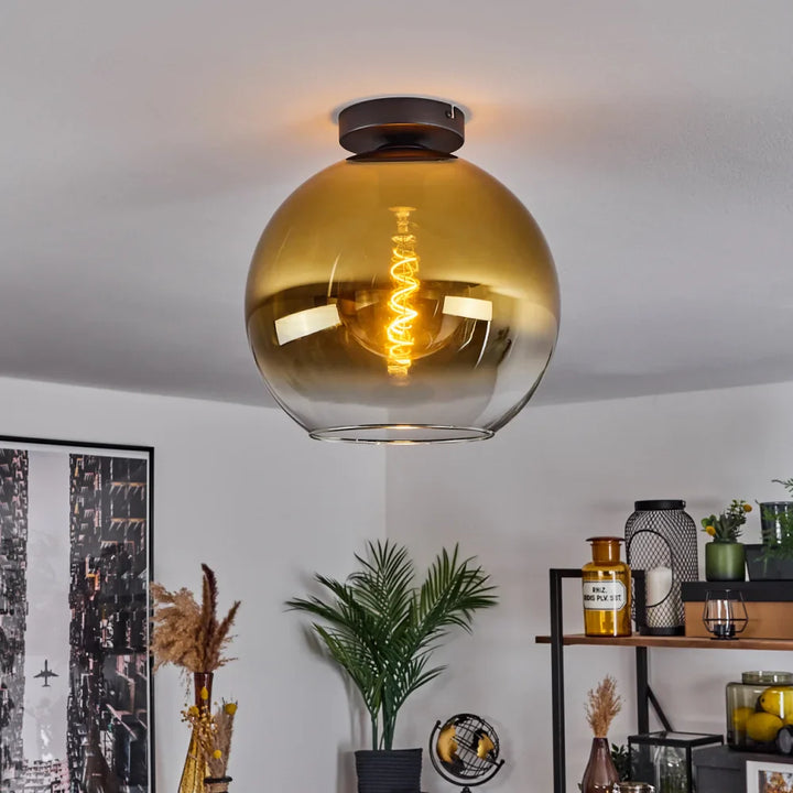 Modern Amber Glass Globe Ceiling Light