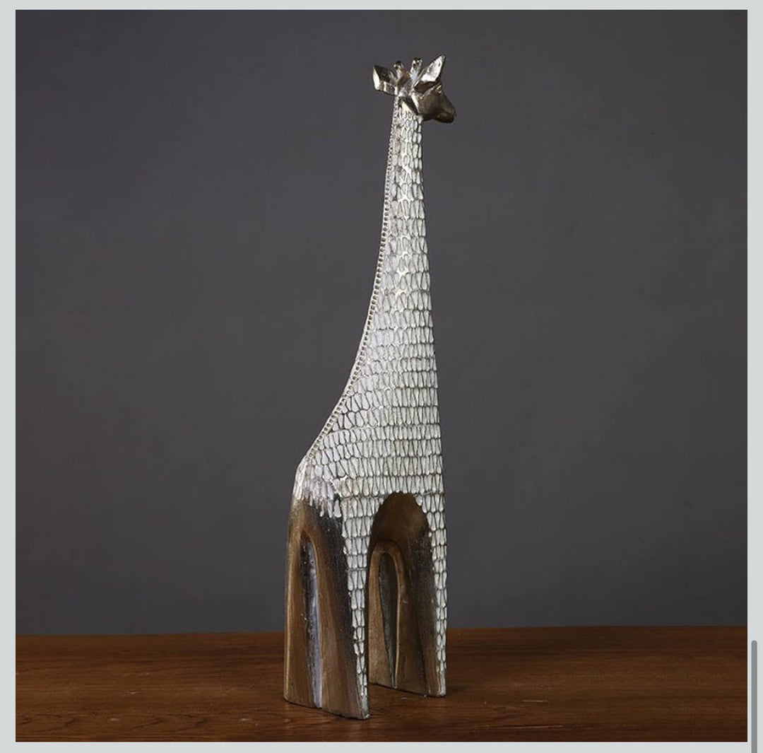 Silver Metal Giraffe Sculpture
