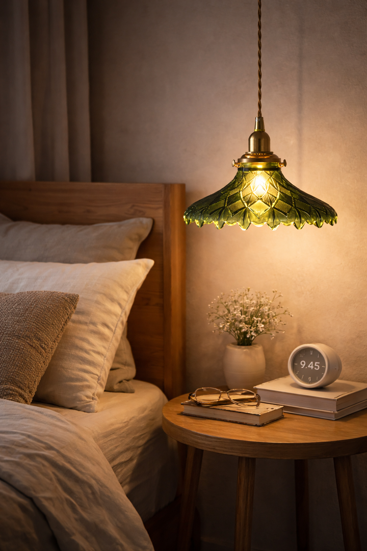 Green Scalloped Glass Pendant Lamp