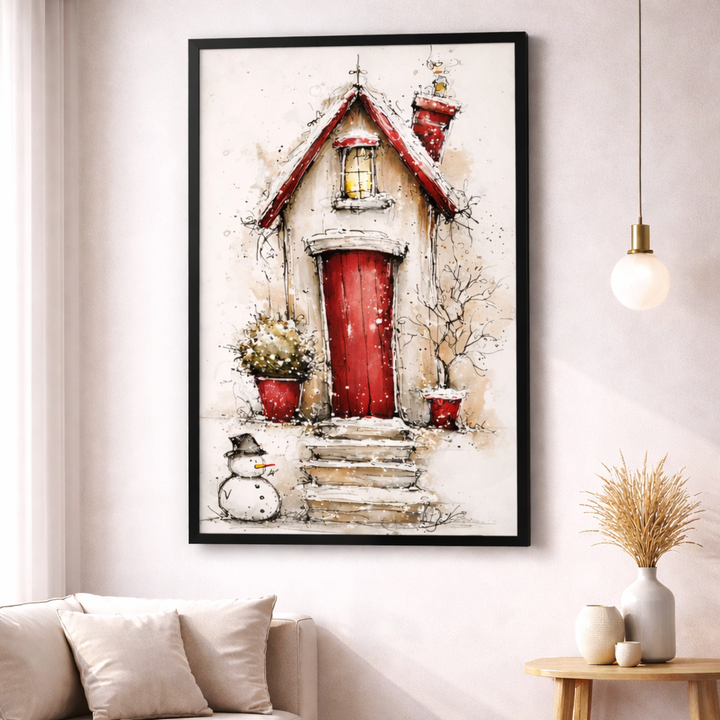 Cozy Red Cottage Framed