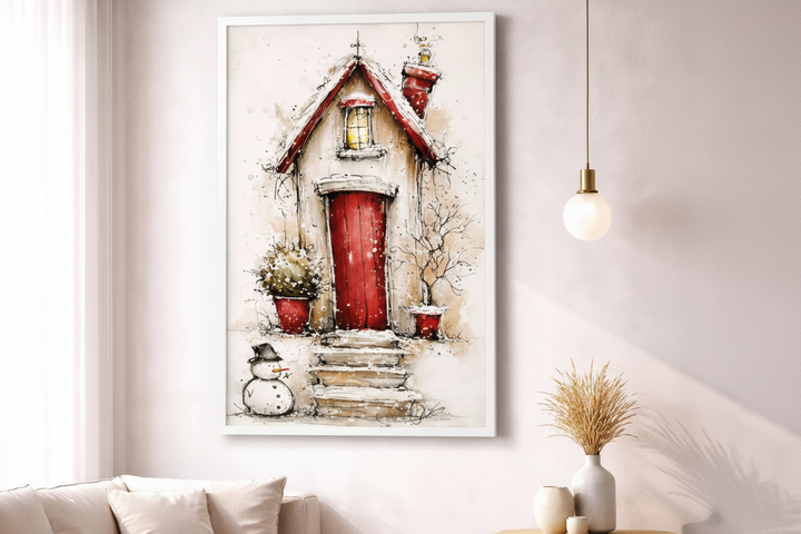Cozy Red Cottage Canvas