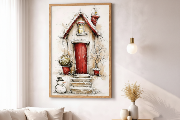 Cozy Red Cottage Canvas