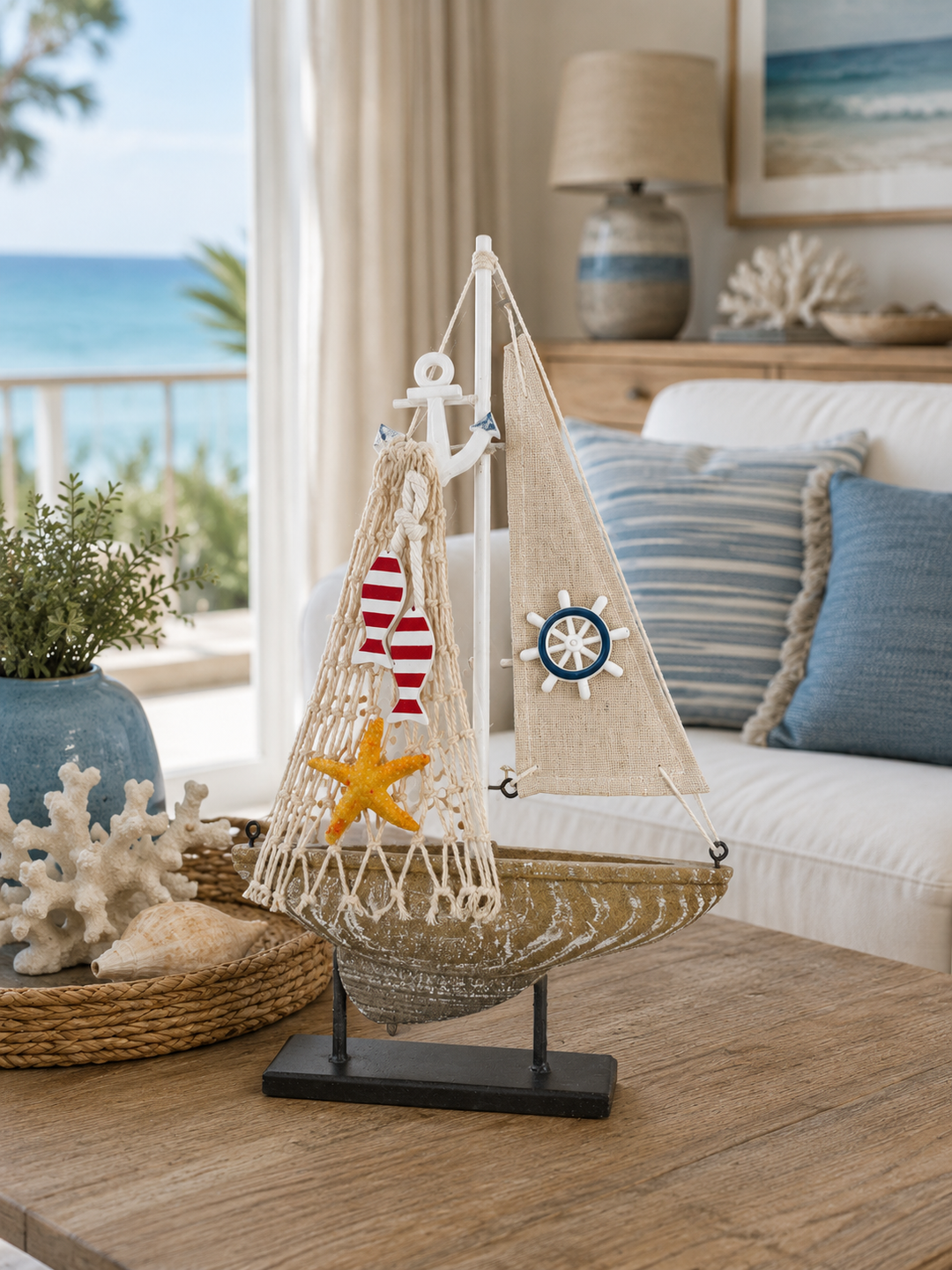 Coastal Decorative Sailboat Figurine