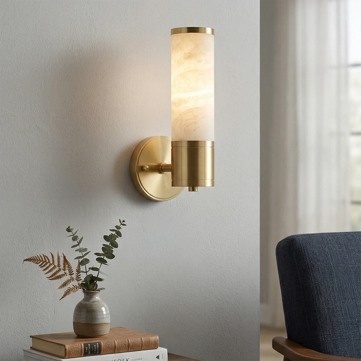 Brass and Alabaster-Style Wall Sconce