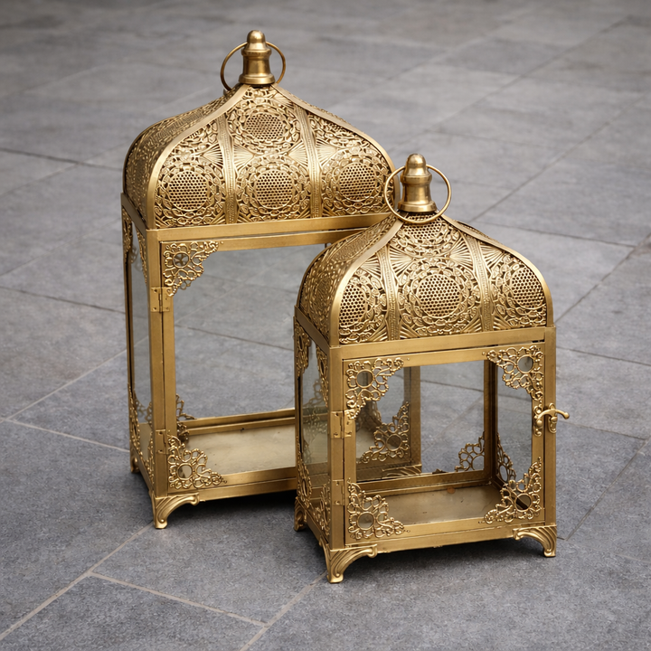 Vintage Moroccan Gold or silver Metal Lanterns (Set of 2)