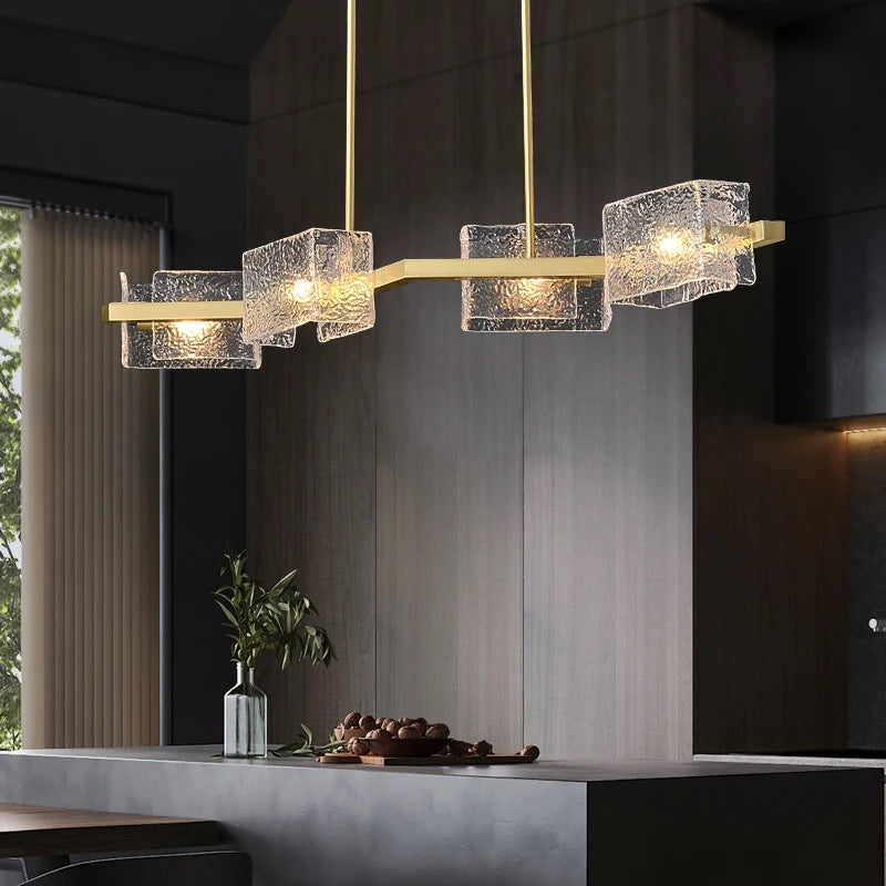 Modern Linear Pendant Light with 4 heads Textured Glass Shades