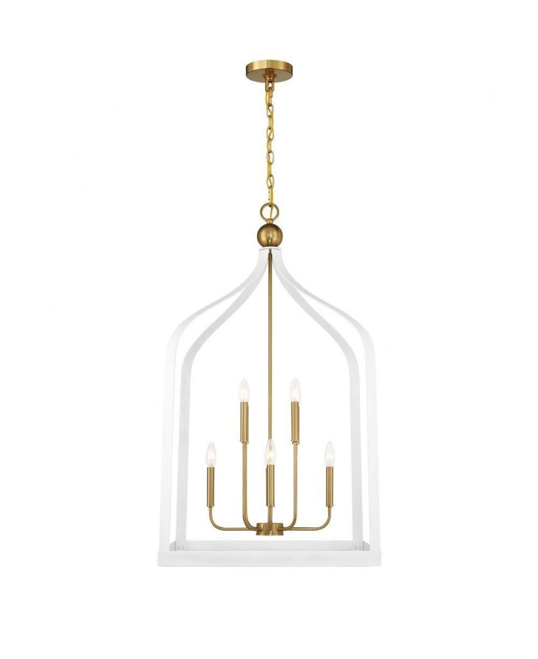 Elegant White and Gold Cage Chandelier