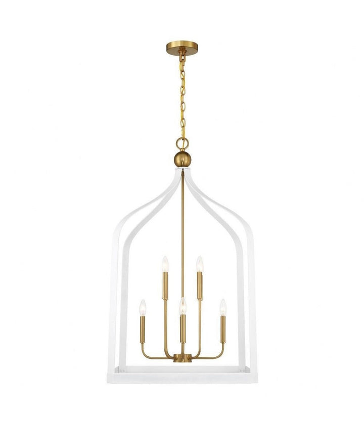 Elegant White and Gold Cage Chandelier