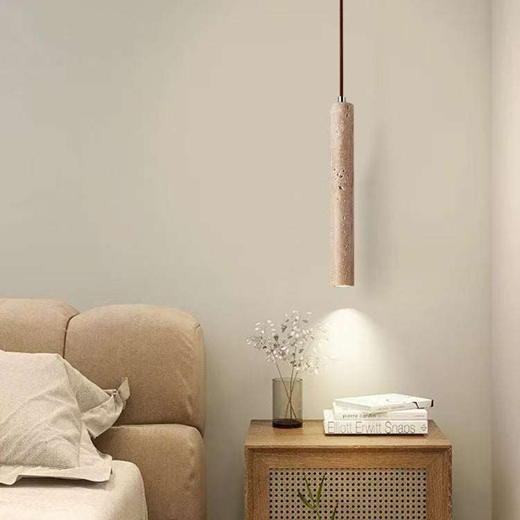 Travertine cylinder pendant light