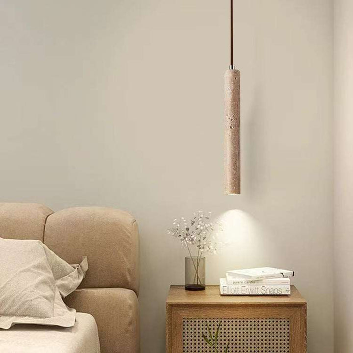 Travertine cylinder pendant light