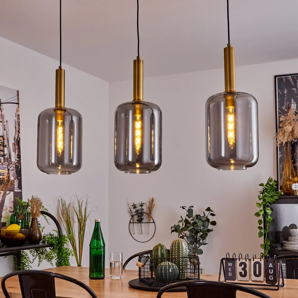 Elegant Smoked Glass Pendant Light Set with Gold Accents