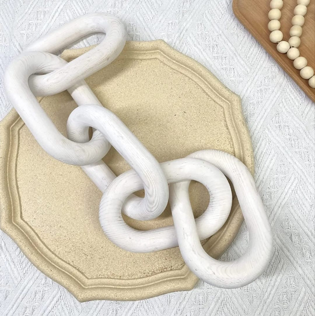 White Wooden Decorative Chain Link Sculpture