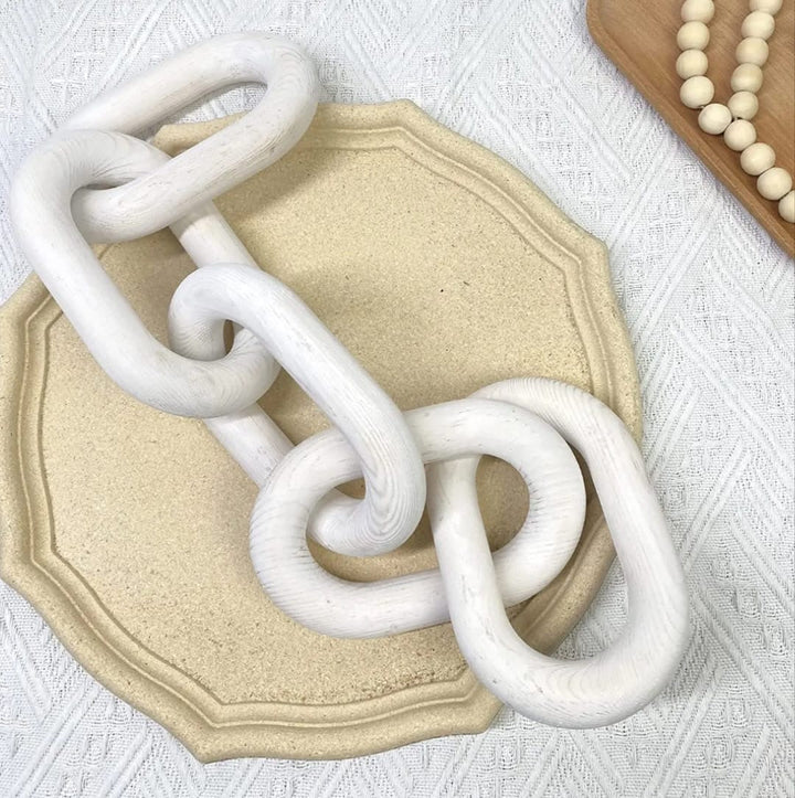 White Wooden Decorative Chain Link Sculpture
