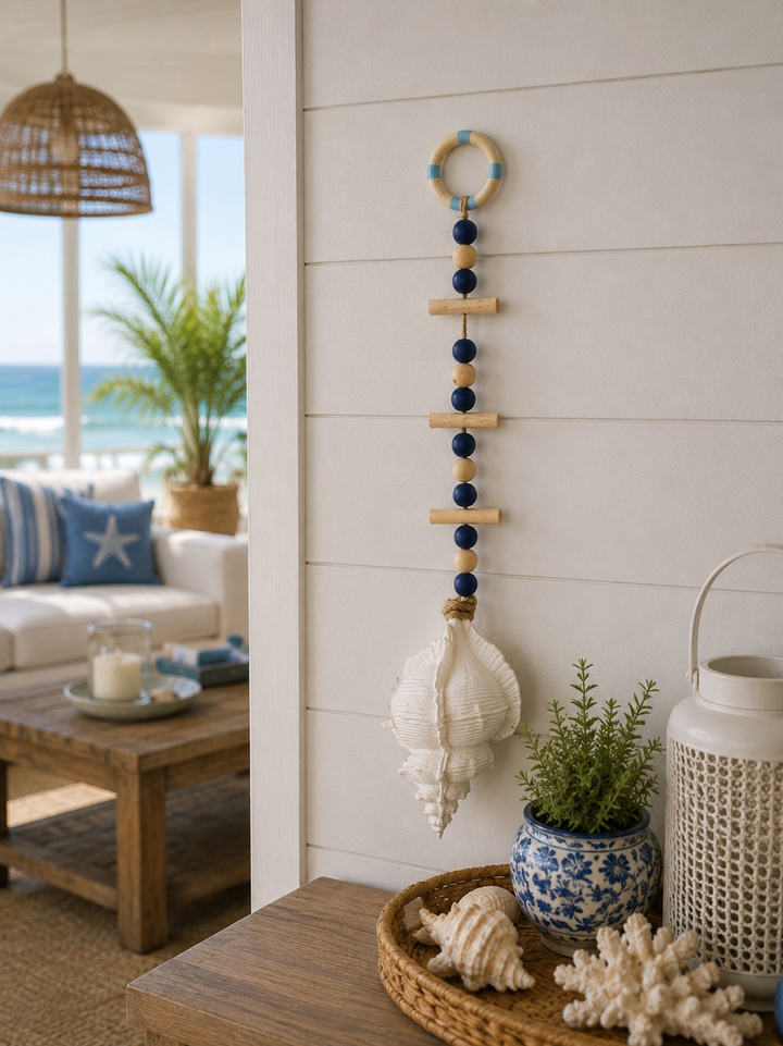 Coastal Hanging Shell Wall Decor with Wooden Beads