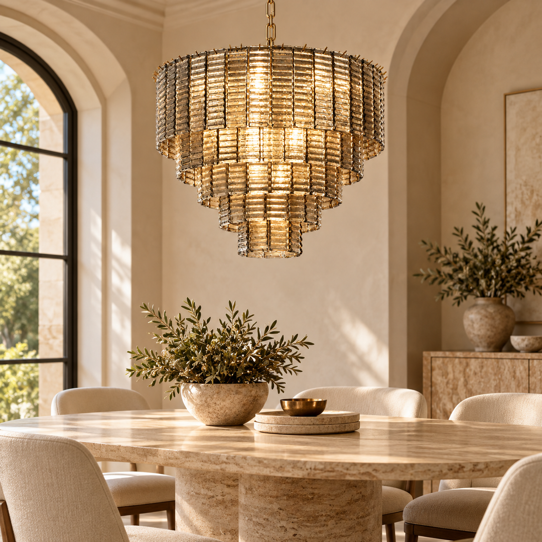 Silver Textured Crystal Chandelier