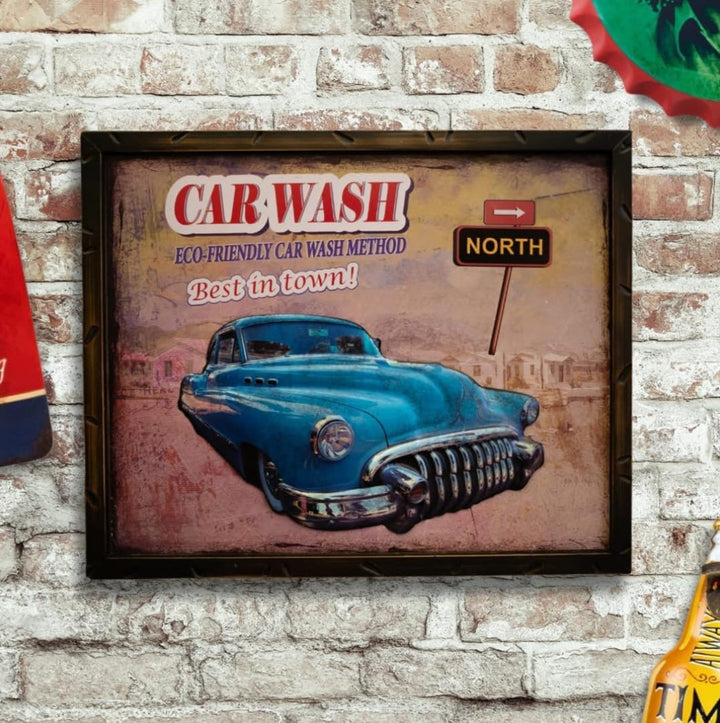 Vintage Blue Car Wash Retro Wall Art